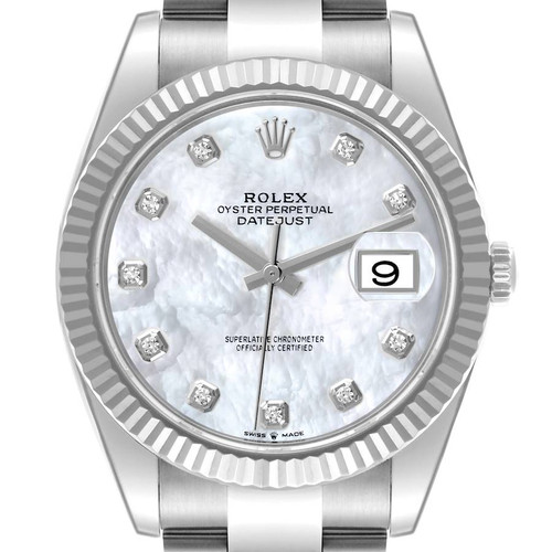 ROLEX Datejust 41 Steel White Gold Mop Diamond Dial Mens Watch 126334 Image 1