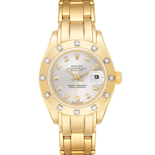 ROLEX Pearlmaster Yellow Gold Silver Diamond Ladies Watch 69318 Image 1