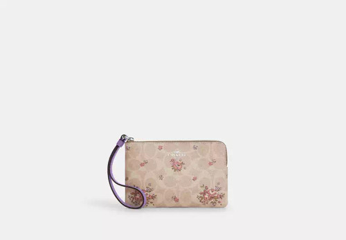 COACH Corner Zip Wristlet In Signature Canvas With Floral Print -