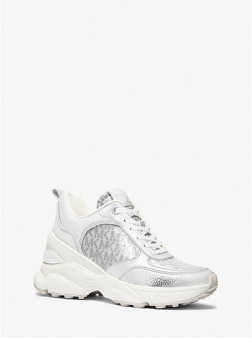MICHAEL KORS Katrina Sequined Mixed-Media Trainer (@Delhi Studio)