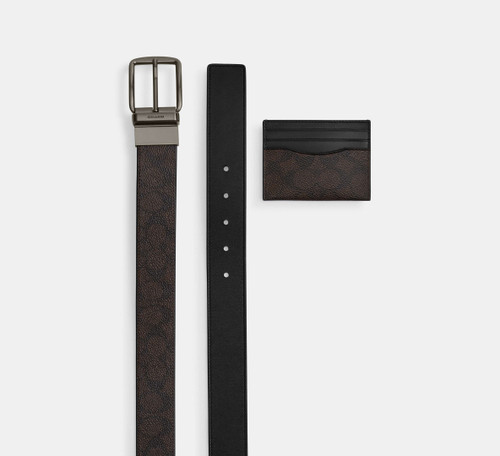 COACH Boxed Card Case And Belt Set In Signature Canvas COACH Boxed Card Case And Belt Set In Signature Canvas