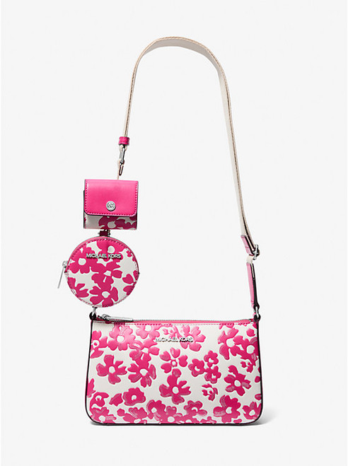 MICHAEL KORS Jet Set Small Sequined Floral Print Crossbody Bag With Case For Apple Airpods Pro® DRAGONFRUIT Image 1