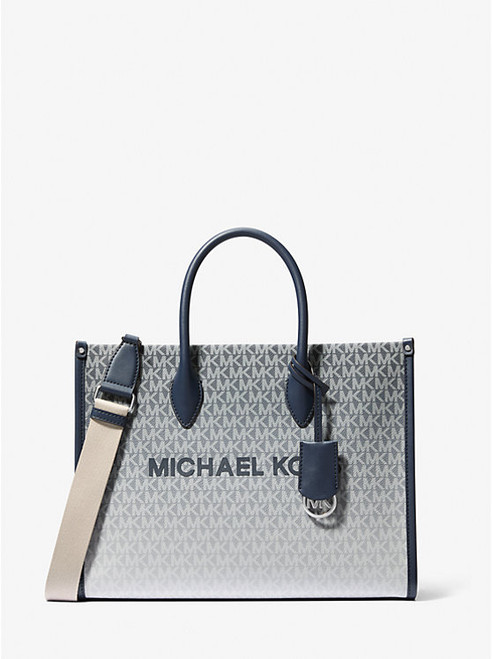 MICHAEL KORS Mirella Medium Ombré Logo Tote Bag NAVY Image 1