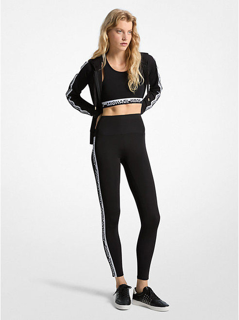 MICHAEL KORS Stretch Knit Logo Tape High-Waisted Leggings BLACK Image 1