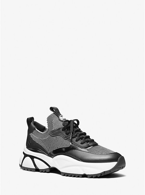 MICHAEL KORS Darius Two-Tone Stretch Knit Trainer BLACK/WHITE Image 1