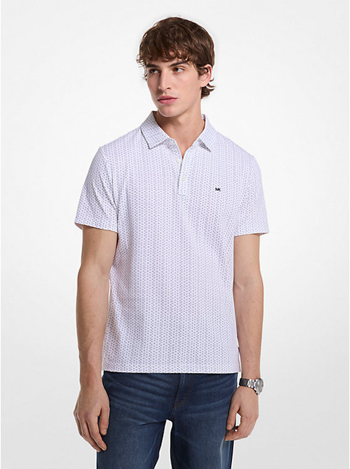 MICHAEL KORS Geo Ditsy Cotton Polo Shirt WHITE Image 1