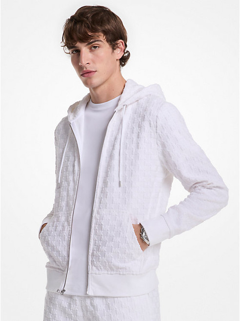 MICHAEL KORS Logo Jacquard Terry Zip-Up Hoodie WHITE Image 1