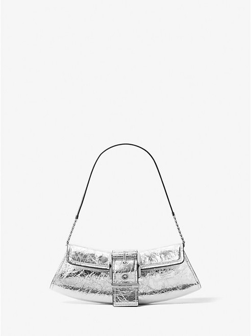 MICHAEL KORS Colby Small Crackled Metallic Leather Convertible Clutch SILVER Image 1