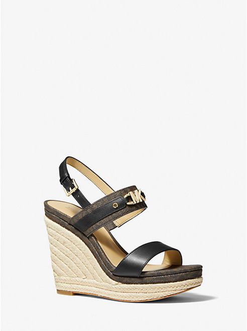 MICHAEL KORS Farrah Leather Wedge Sandal BLACK COMBO Image 1