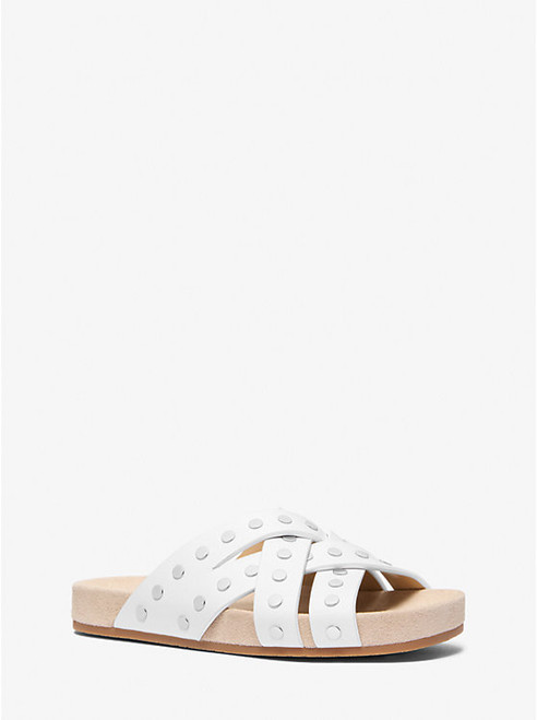 MICHAEL KORS Irene Studded Leather Flat Sandal OPTIC WHITE Image 1 MICHAEL KORS Irene Studded Leather Flat Sandal OPTIC WHITE Image 1
