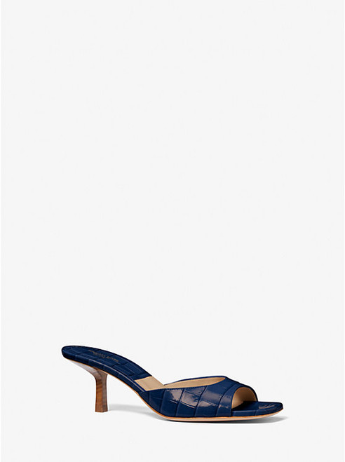 MICHAEL KORS Anita Crocodile Embossed Leather Sandal NAVY Image 1
