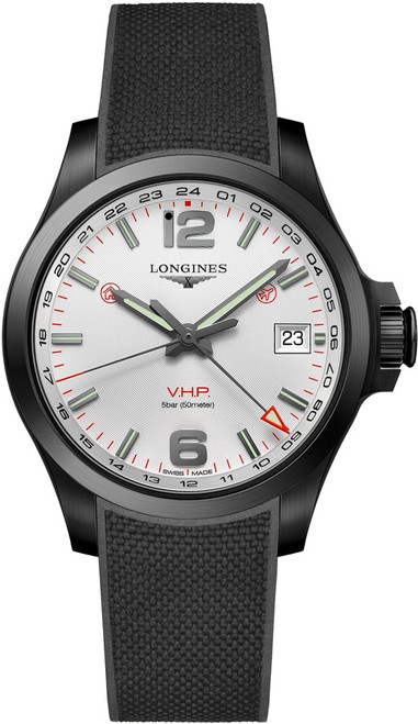 LONGINES Conquest Gmt Black Rubber Strap Men'S Watch L3.718.2.76.9 Image 1