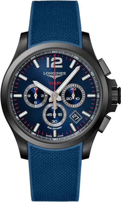 LONGINES Conquest V.H.P. Blue Rubber Strap Men'S Watch L3.727.2.96.9 Image 1 LONGINES Conquest V.H.P. Blue Rubber Strap Men'S Watch L3.727.2.96.9 Image 1