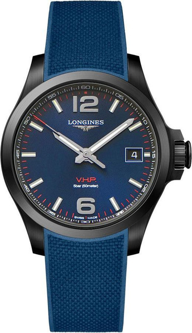 LONGINES Conquest V.H.P. Blue Rubber Strap Men'S Watch L3.716.2.96.9 Image 1