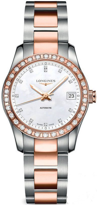 LONGINES Conquest Classic Steel & Rose Gold Diamond Women'S Watch L2.285.5.88.7 Image 1
