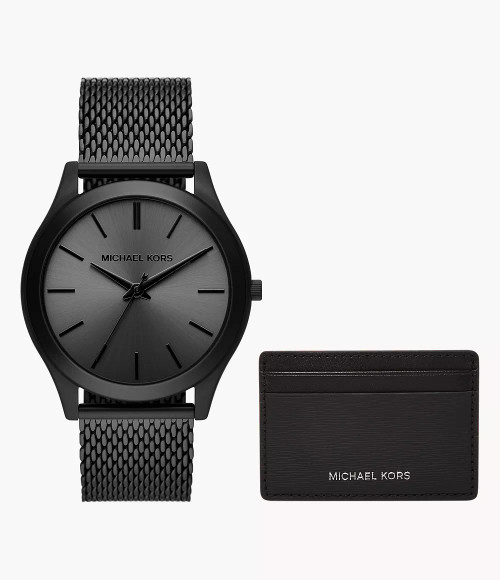 MICHAEL KORS Runway Three-Hand Black Stainless Steel Mesh Watch And Wallet Gift Set Mk1085Set Image 1
