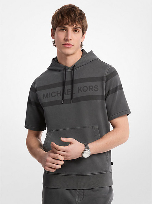 MICHAEL KORS Logo Garment-Dyed Cotton Short Sleeve Hoodie BLACK Image 1
