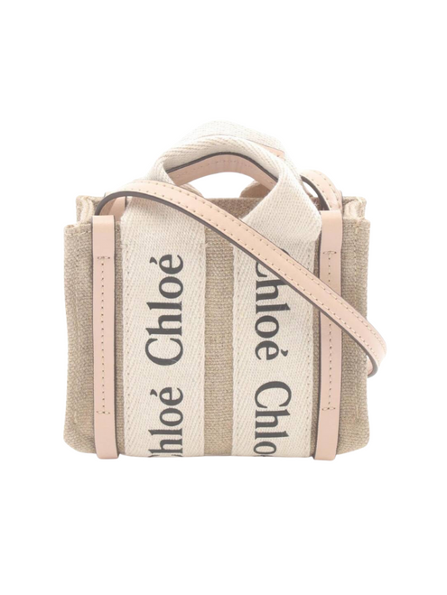 CHLOE  Nano Woody Linen Canvas Tote - Pink