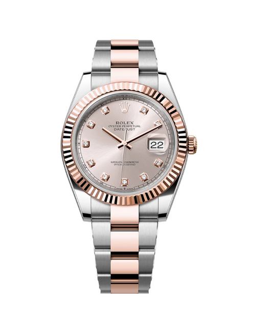 ROLEX Datejust 41mm Two-Tone Everose Gold Fluted Bezel Sundust Diamond Dial Oyster - 126331