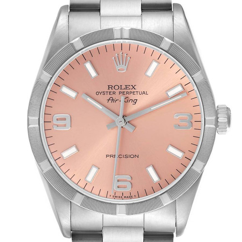 ROLEX Air King Engine Turned Bezel Salmon Dial Steel Mens Watch 14010 Image 1