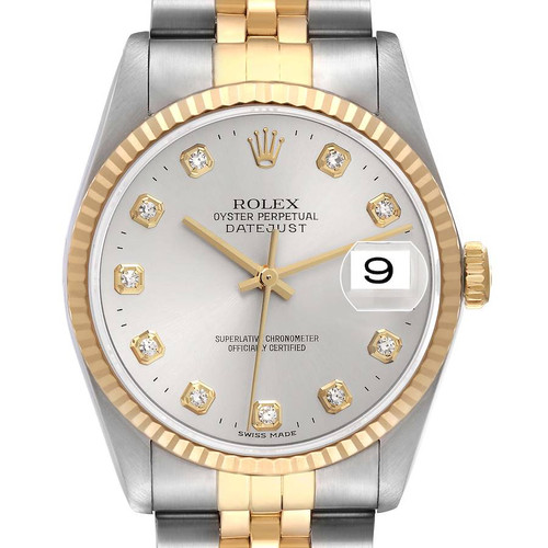 ROLEX Datejust Steel Yellow Gold Silver Diamond Dial Mens Watch 16233 Image 1