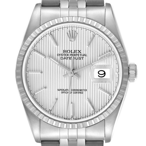 ROLEX Datejust Tapestry Dial Engine Turned Bezel Steel Mens Watch 16220 Image 1