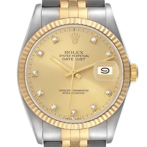 ROLEX Datejust Steel Yellow Gold Champagne Dial Vintage Mens Watch 16013 Image 1
