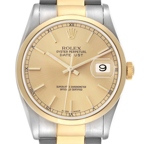 ROLEX Datejust Steel Yellow Gold Champagne Dial Mens Watch 16203 Image 1