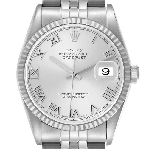 ROLEX Datejust Steel White Gold Silver Roman Dial Mens Watch 16234 Image 1