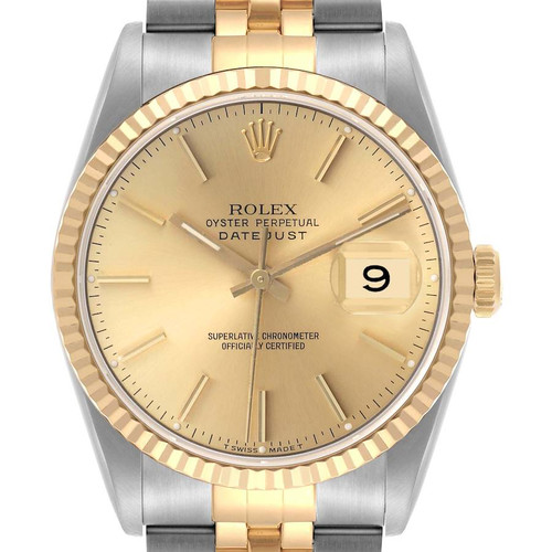 ROLEX Datejust 36 Steel Yellow Gold Champagne Dial Mens Watch 16233 Image 1
