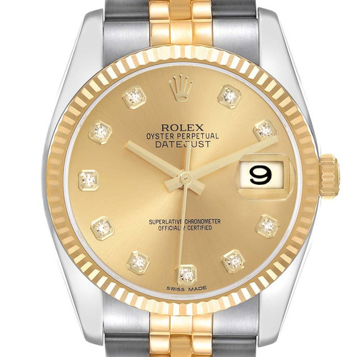 ROLEX Datejust Steel Yellow Gold Champagne Diamond Dial Mens Watch 116233 Image 1