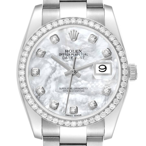 ROLEX Datejust Mother Of Pearl Diamond Steel White Gold Mens Watch 116244 Image 1