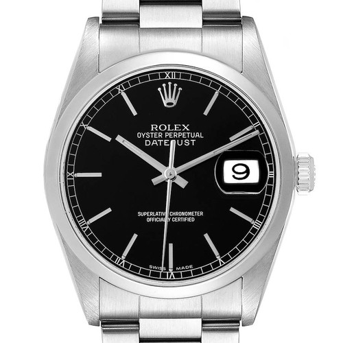 ROLEX Datejust 36Mm Black Dial Steel Mens Watch 16200 Image 1