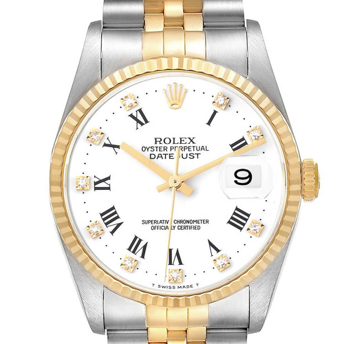 ROLEX Datejust Steel Yellow Gold White Diamond Dial Mens Watch 16233 Image 1