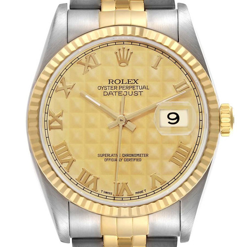ROLEX Datejust 36 Steel Yellow Gold Pyramid Dial Mens Watch 16233 Image 1