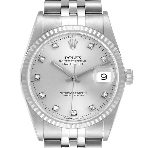 ROLEX Datejust Steel White Gold Silver Diamond Dial Mens Watch 16234 Image 1