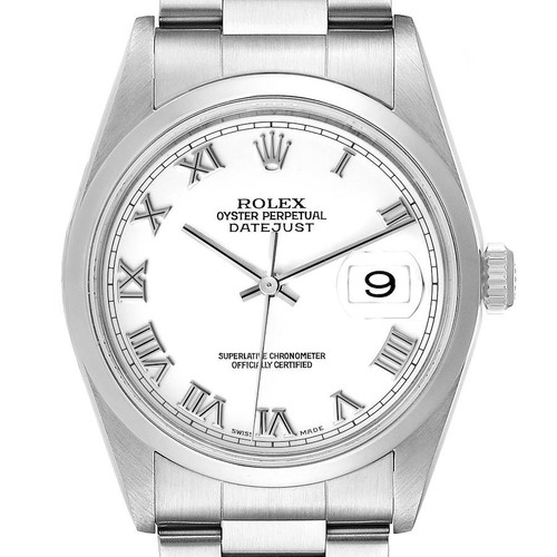 ROLEX Datejust White Roman Dial Oyster Bracelet Steel Mens Watch 16200 Image 1