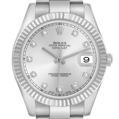 ROLEX Datejust Ii 41 Silver Diamond Dial Steel White Gold Mens Watch 116334 Image 1