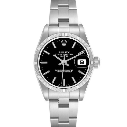 ROLEX Date Black Dial Oyster Bracelet Steel Ladies Watch 79190 Image 1