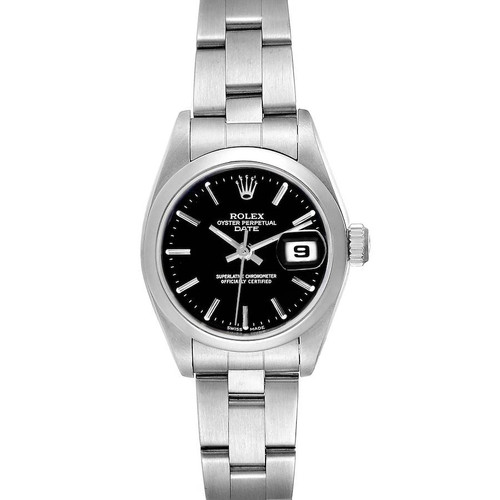 ROLEX Date Black Dial Oyster Bracelet Steel Ladies Watch 69160 Image 1