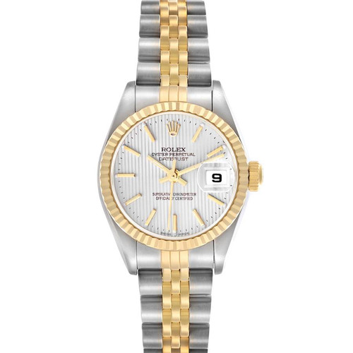 ROLEX Datejust Steel Yellow Gold Silver Tapestry Dial Ladies Watch 79173 Image 1