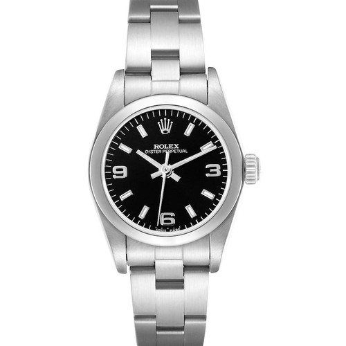 ROLEX Oyster Perpetual Black Dial Smooth Bezel Steel Ladies Watch 76080 Image 1
