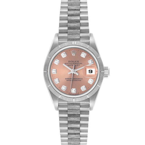 ROLEX President Datejust White Gold Bark Finish Diamond Watch 69279 Image 1 ROLEX President Datejust White Gold Bark Finish Diamond Watch 69279 Image 1