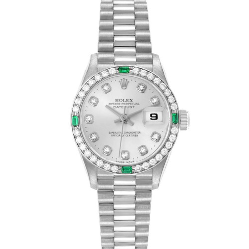 ROLEX President Datejust White Gold Diamond Emerald Watch 69079 Image 1