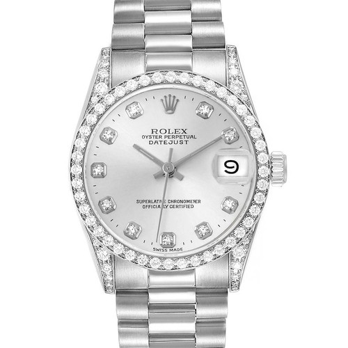 ROLEX President Datejust Midsize White Gold Diamond Ladies Watch 68159 Image 1