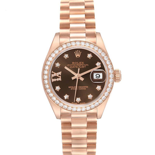 ROLEX President 28 Rose Gold Chocolate Dial Ladies Watch 279135 Image 1