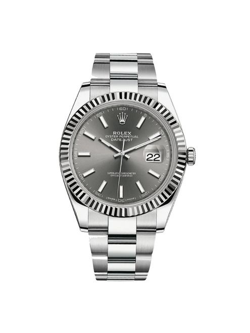 ROLEX Datejust 41mm Fluted Bezel Grey/Slate Index Dial Oyster - 126334
