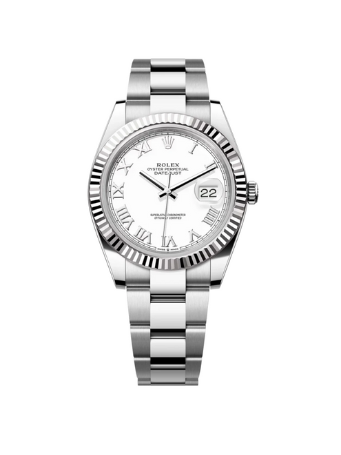 ROLEX Datejust 41mm Fluted Bezel White Roman Dial Oyster- 126334
