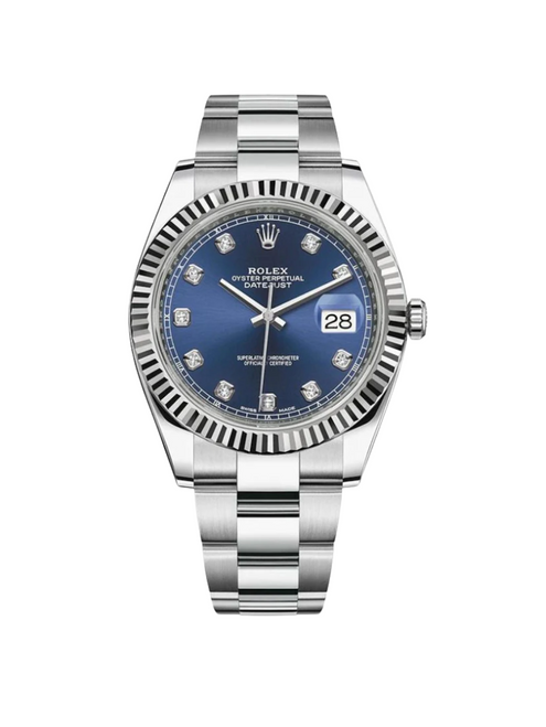 ROLEX Datejust 41mm Fluted Bezel Blue Diamond Dial Oyster - 126334