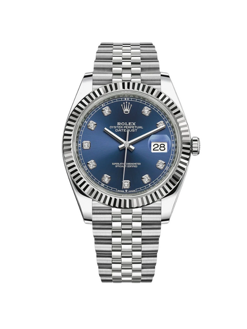 ROLEX Datejust 41mm Fluted Bezel Blue Diamond Dial Jubilee - 126334
